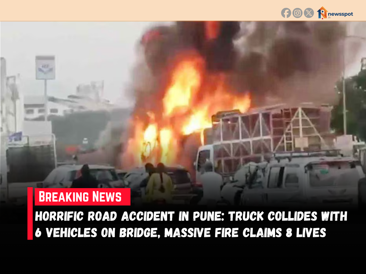 Horrific Road Accident in Pune: Truck Collides with 6 Vehicles on Bridge, Massive Fire Claims 8 Lives